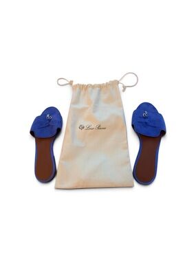 Loro Piana Royal Blue Suede Slide Mules Summer Charms with branded Canvas cover
